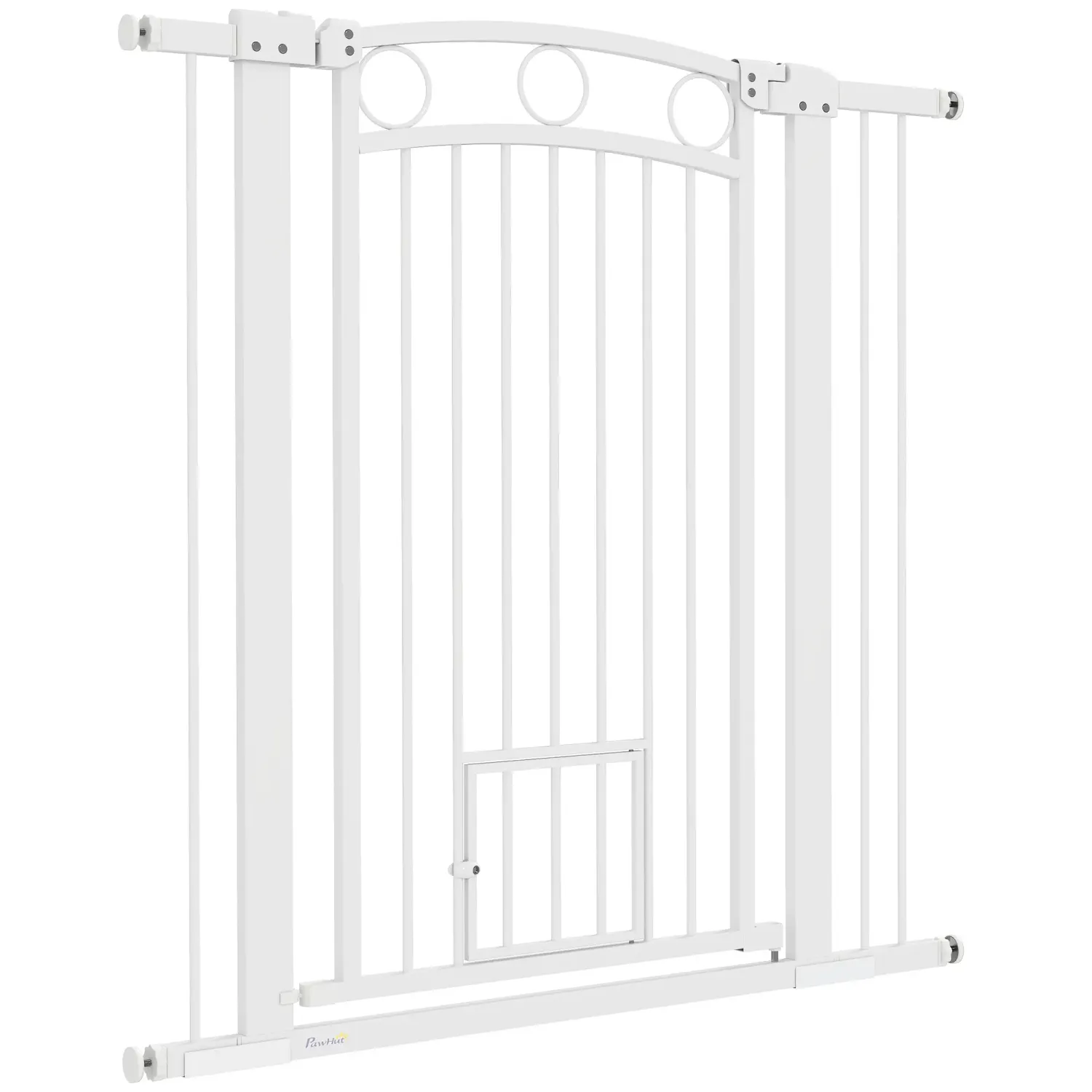 Hundegitter mit anpassbarer Breite 76-104 cm, integrierte Katzentür, Weiss