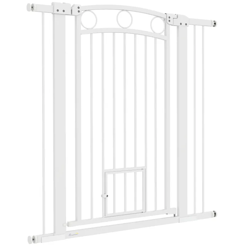 Hundegitter mit anpassbarer Breite 76-104 cm, integrierte Katzentür, Weiss