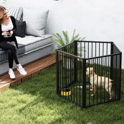Welpenauslauf Hundegitter 5 Elemente, tragbar, faltbar, schwarz, Stahl, modular