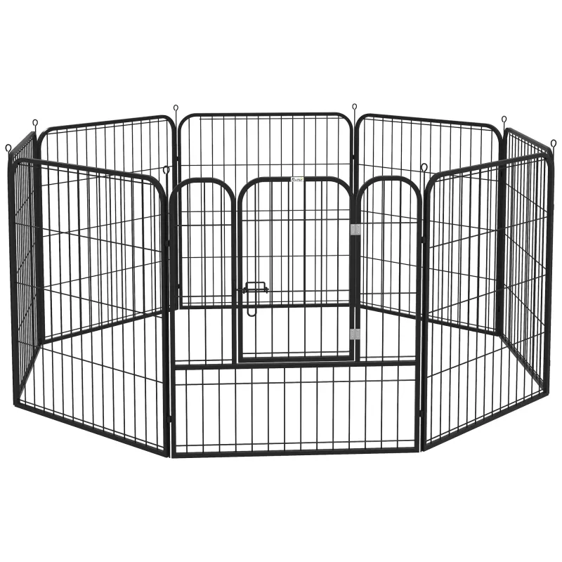 Welpenauslauf Freigehege 80 x 80 cm Hundegitter mit Tür Metall Schwarz