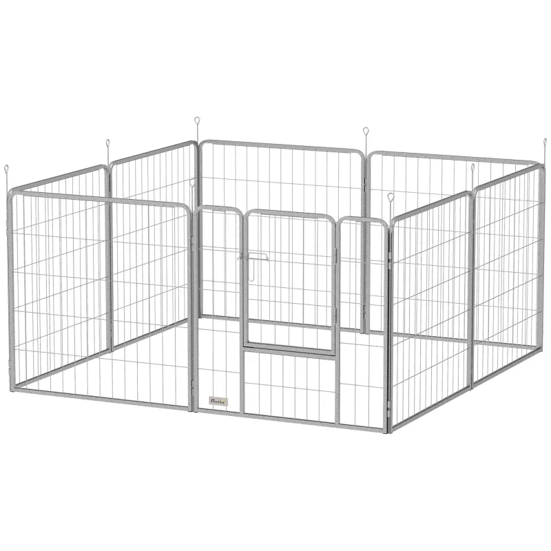 Welpenauslauf Freigehege 8 Paneele, 80H cm, rostfreier Stahl, faltbar, modular, mit Tür
