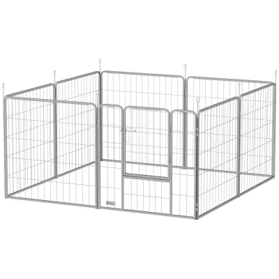 Welpenauslauf Freigehege 8 Paneele, 80H cm, rostfreier Stahl, faltbar, modular, mit Tür
