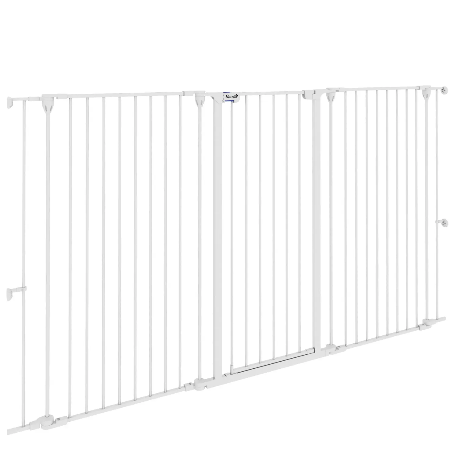 Sicherheitsgitter für Hunde aus Stahl mit 3 Klapp-Panels, 206L x 120H cm, Doppelverriegelung und integrierter Tür Weiss