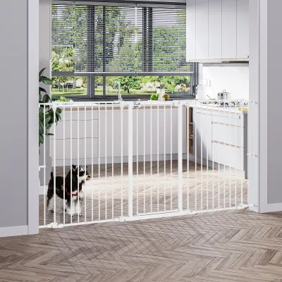 Hunde-Sicherheitsgitter 3 Paneele, 206x90 cm, weiss, Stahl, klappbar, automatische Schliessung, Doppelverriegelung