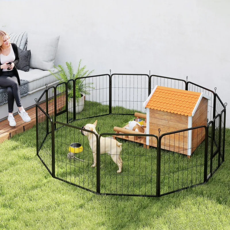 Welpenauslauf Hundepark 12 Paneele, 60H cm, schwarz, Stahl, modular, faltbar, 2 Türen