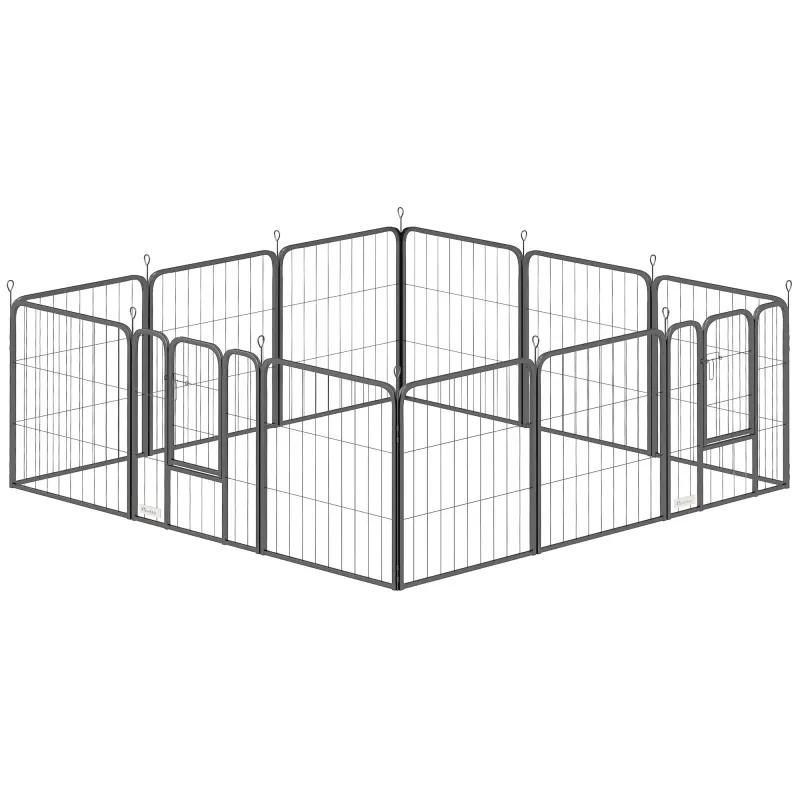 Welpenauslauf Hundepark Aussengehege12-Panel modular und klappbar Stahl 2 Türen für Welpe Innen- und Aussenbereich 60H cm schwarz