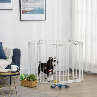 Modularer faltbarer Hundeparkzaun 300L x 74,5H cm, weiss, Metall/PP, mit Tür, 2-in-1