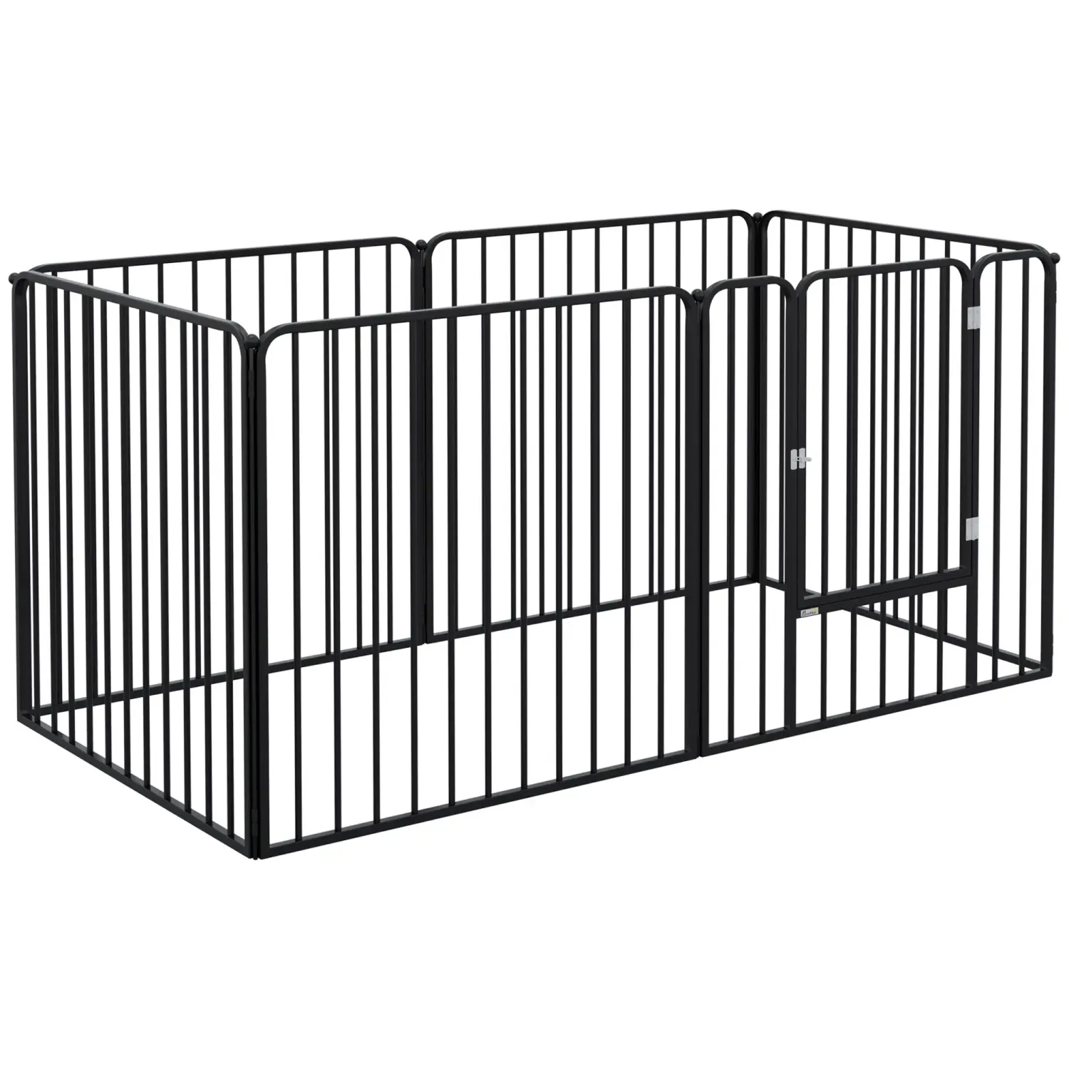Modulares Hundegitter, Welpenauslauf mit 1 Tür 6 modularen Paneelen für Innen- und Aussenbereich 80 cm Höhe aus schwarzem Stahl