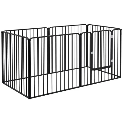 Modulares Hundegitter, Welpenauslauf mit 1 Tür 6 modularen Paneelen für Innen- und Aussenbereich 80 cm Höhe aus schwarzem Stahl
