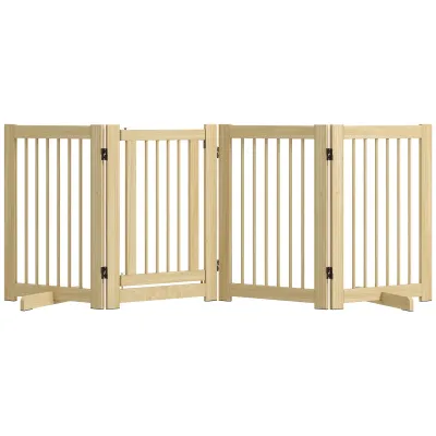 Freistehendes Hundegitter, 4 Paneele, flexibel, Kiefernholz, 204L x 36B x 75H cm, Naturholz