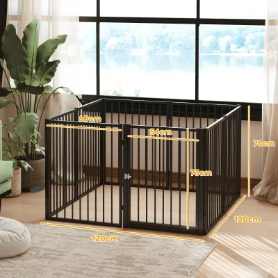 Welpenauslauf Hundegehege 8 Paneele, 76H cm, schwarz, Stahl, faltbar, tragbar, modular