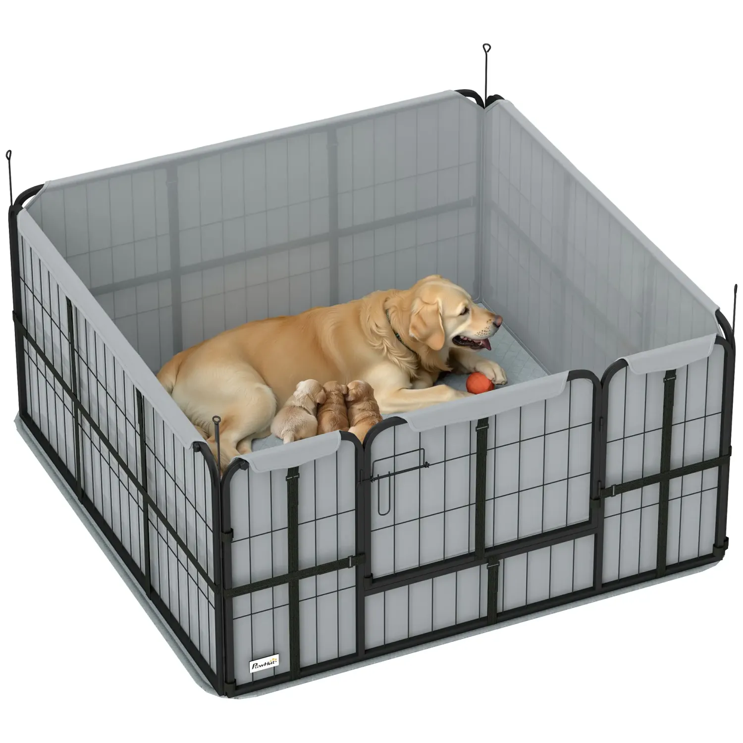 Hundewurfbox Hundewurfkiste mit Tür und waschbarer Matte 122 x 122 x 60 cm Schwarz