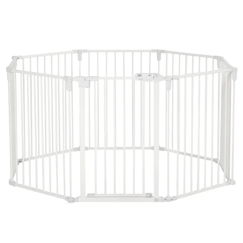 Welpenauslauf Freigehege für Hund Schutzgitter mit Tür Kaminschutzgitter flexible klappbar 8 Paneele je 60 x 76 cm Weiss