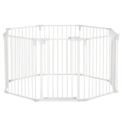 Welpenauslauf Freigehege für Hund Schutzgitter mit Tür Kaminschutzgitter flexible klappbar 8 Paneele je 60 x 76 cm Weiss