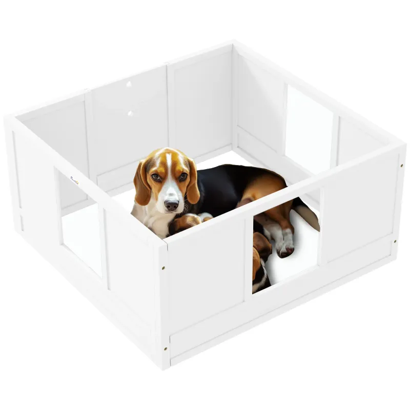Welpenbox, Wurfbox für kleine und mittelgrosse Hunde, mit anpassbarem Eingang, 100 x 96 x 48 cm, Weiss