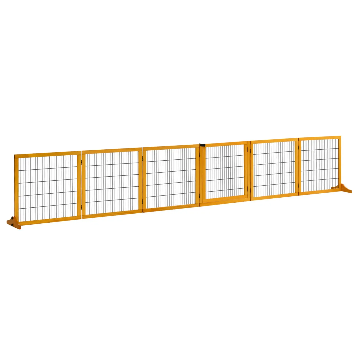 freistehendes XL-Hundegitter, Schutzgitter, 432 x 36 x 70 cm, 6 Elemente, Kiefernholz gelb