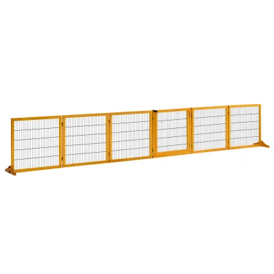freistehendes XL-Hundegitter, Schutzgitter, 432 x 36 x 70 cm, 6 Elemente, Kiefernholz gelb