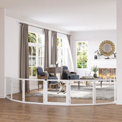 Freistehendes Hundegitter 6 Elemente, 432x36x70 cm, weiss, Kiefernholz, klappbar