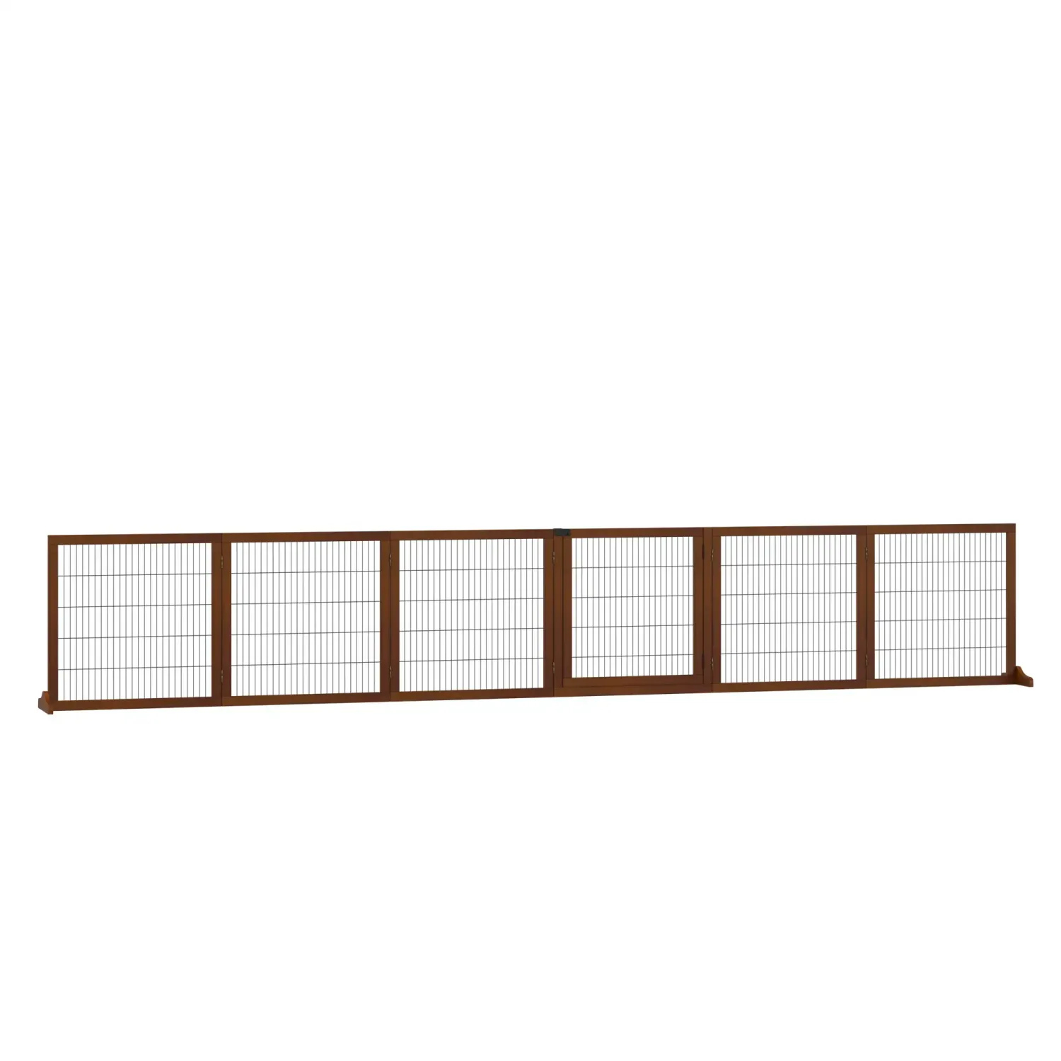 freistehendes Absperrgitter für Hunde, klappbar, Kiefernholz, 432 x 36 x 70 cm, Kaffee