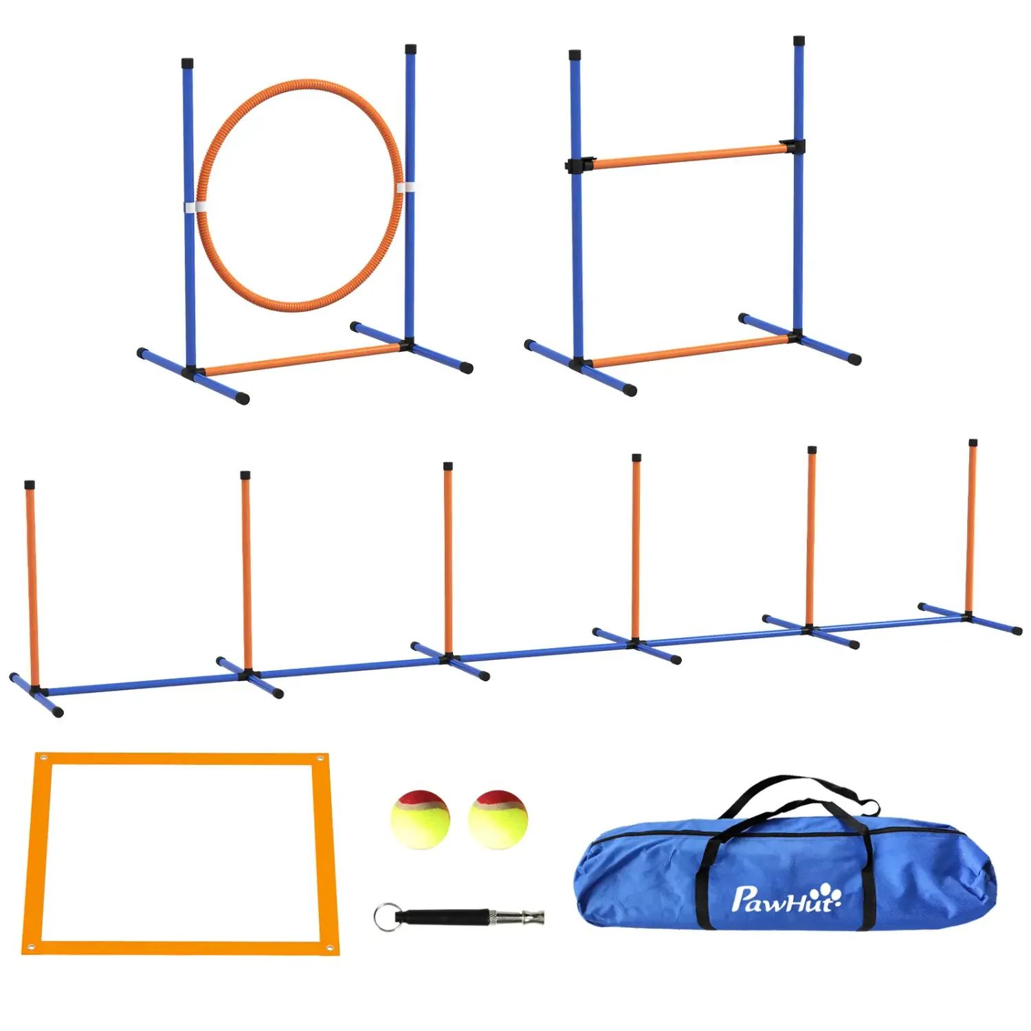 Hunde-Agility-Set Hundeparcours, 1 Reifen, 1 Hürde, 1 Slalom-Set, Blau + Rot