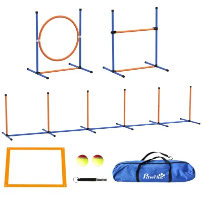 Hunde-Agility-Set Hundeparcours, 1 Reifen, 1 Hürde, 1 Slalom-Set, Blau + Rot