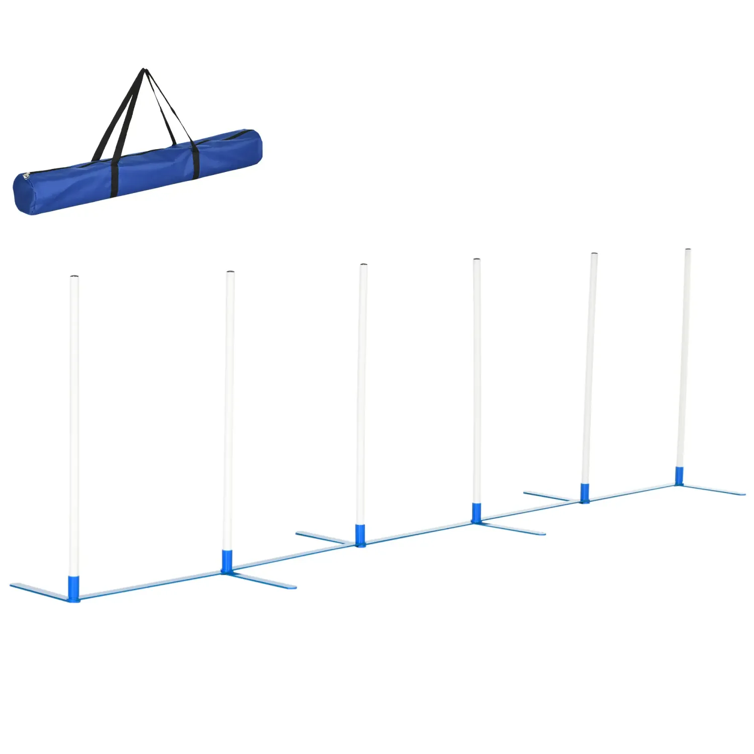 Hunde Slalomstangen Agility Training für Haustiere inkl. Tasche Weiss+Blau