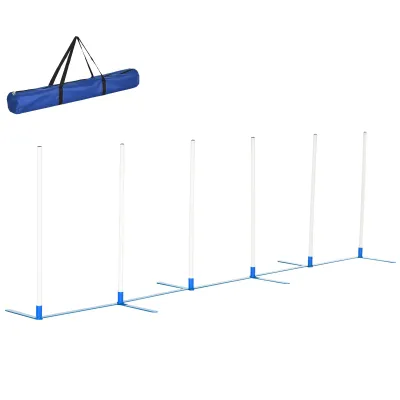 Hunde Slalomstangen Agility Training für Haustiere inkl. Tasche Weiss+Blau