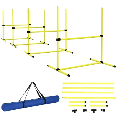 Hunde Agility-Set, Hürden/Slamonstangen/Bodenstangen, Tragetasche, robust, Gelb