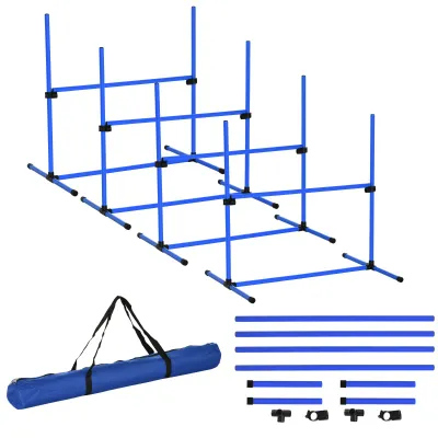 Agility Hürdenset Slalom Stangen Hunde Training Set 4 x Hürden,  Blau