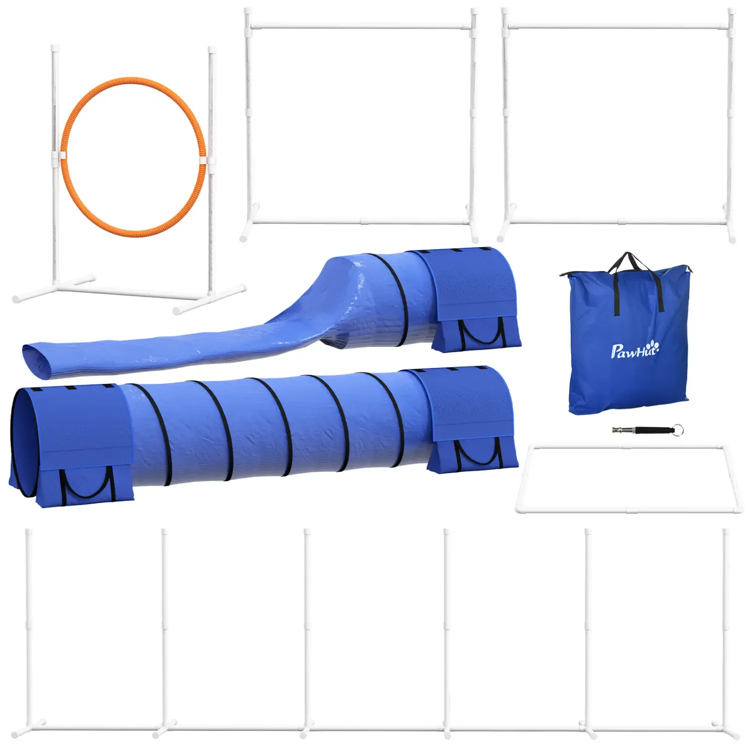 Agility Set Hunde, 7er-Set Hundetraining inklusive Pfeife, Tragetasche
