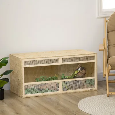 OSB-Holz Terrarium 100x47x47 cm mit schwenkbarer Glastür & Gitterbelüftung, Naturholz