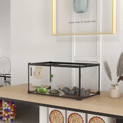 Starter-Set Glas-Terrarium 50L x 30B x 25H cm transparenter Deckel Schiebegitter Schwarz