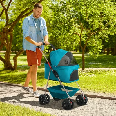 3-in-1-Hundewagen, Hundebuggy, Pet Stroller klappbar, Trage, 4 Räder, Türkis