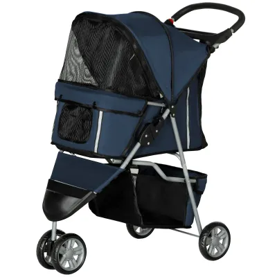 Hundewagen, Hundebuggy, Pet Stroller faltbarer Wagen mit Getränkehalter Dunkelblau