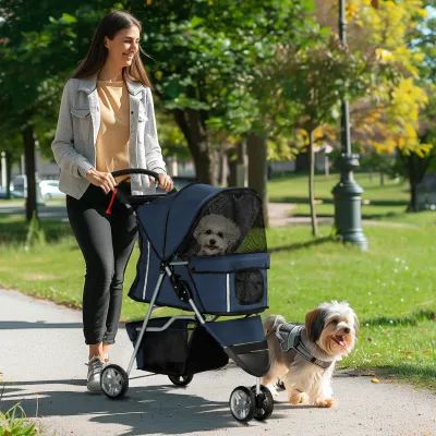 Hundewagen, Hundebuggy, Pet Stroller klappbar – Getränkehalter, 600D Oxford, Dunkelblau