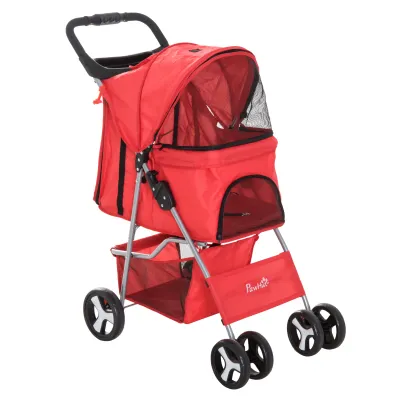 Hundewagen Hundebuggy PetStroller, faltbar wasserdichtes 600D Oxford-Gewebe 4 Räder Rot