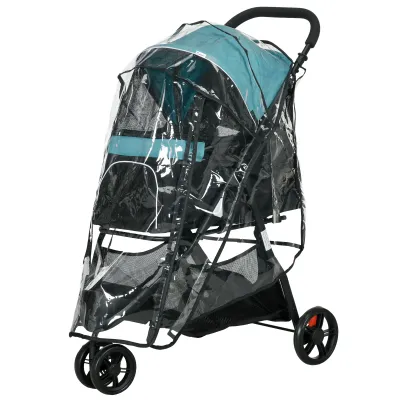Hundewagen Hundebuggy Pet Stroller, bis 10kg klappbar Sicherheitsleine Handgriff Regenschutz Aufbewahrungskorb Blau + Schwarz