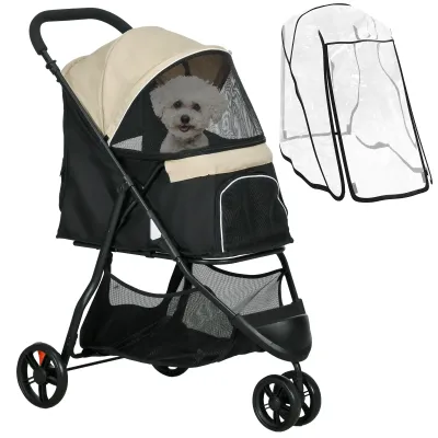 Hundewagen Hundebuggy Pet Stroller, Haustierbuggy Hundebuggy, klappbar, mit Regenschutz, 2 Getränkehalter, Blau + Khaki