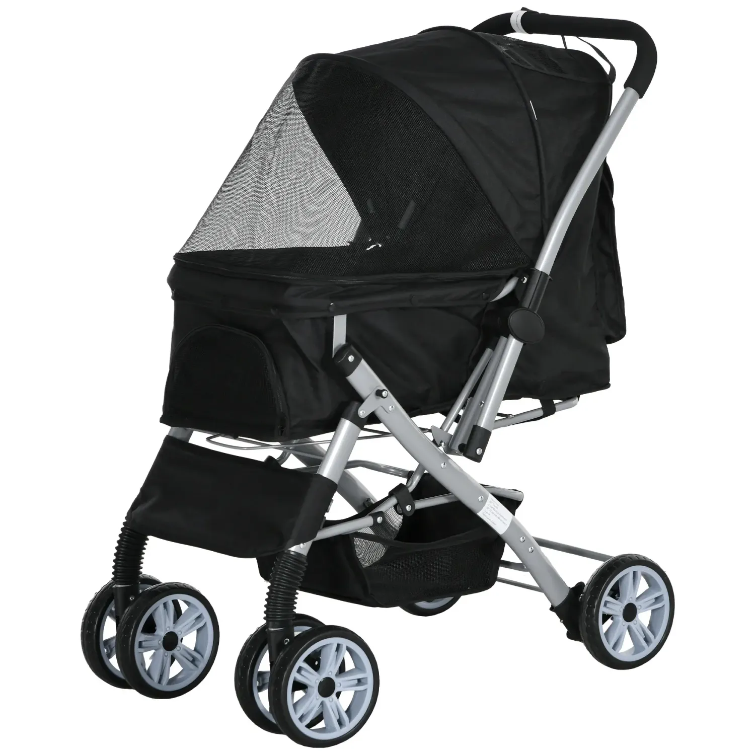Faltbarer Hundebuggy, Pet Stroller mit Korb und Aufbewahrungstasche, Sicherheitsgurte, schwarz