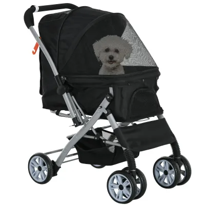 Hundebuggy, Pet Stroller faltbar – Korb, Tasche, Sicherheitsgurte, Schwarz