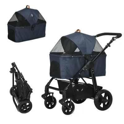 Hundebuggy, Pet Stroller, Hundewagen 2 in 1 Design, Hundetasche, klappbar, Dunkelblau