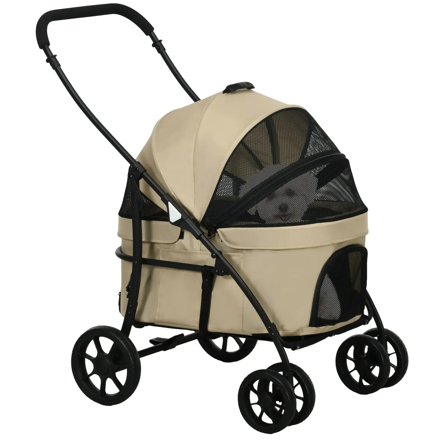 Hundebuggy, Pet Stroller 2 in 1, klappbare Wanne abnehmbar, Kissen, Sicherheitsgurt, 600D Oxford 81 x 68 x 98,5 cm Khaki