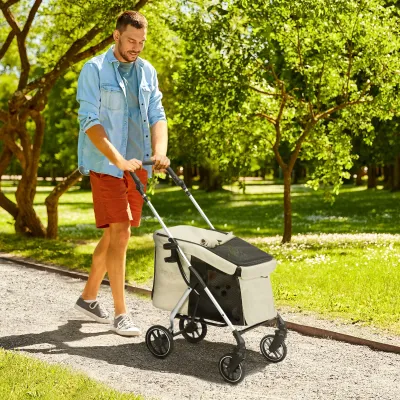 Hundewagen Hundebuggy faltbar – für kleine Hunde, Kissen, Netzfenster, Khaki