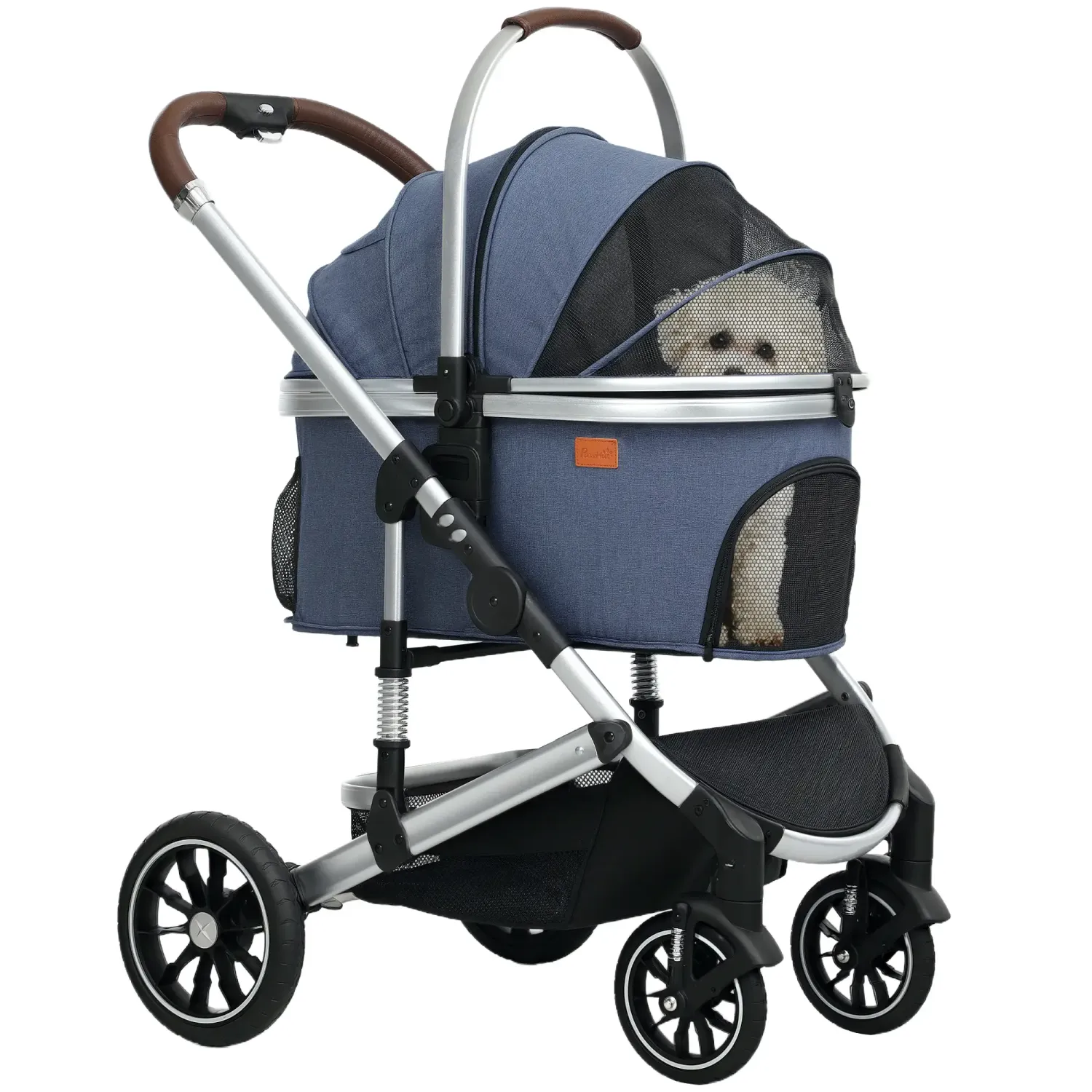 Hundewagen 3 in 1 Hundebuggy klappbar bis 10 kg mit Kissen Becherhalter Dunkelblau