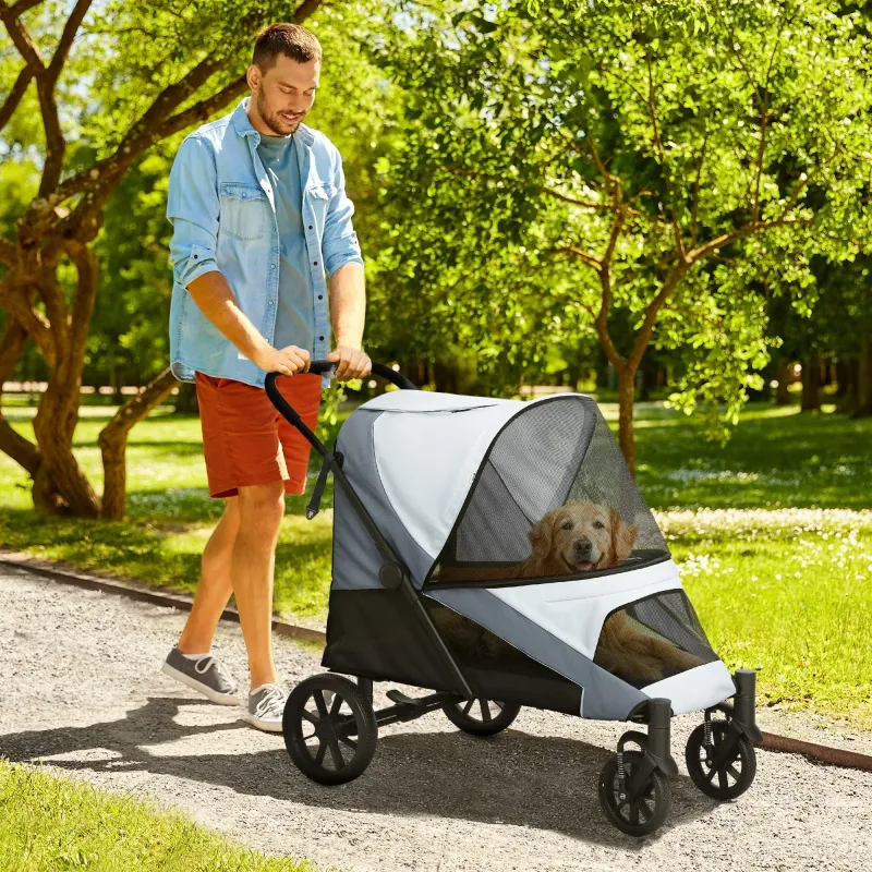 Hundebuggy,  Hundewagen faltbar – für grosse Hunde, 4 Räder, Grau