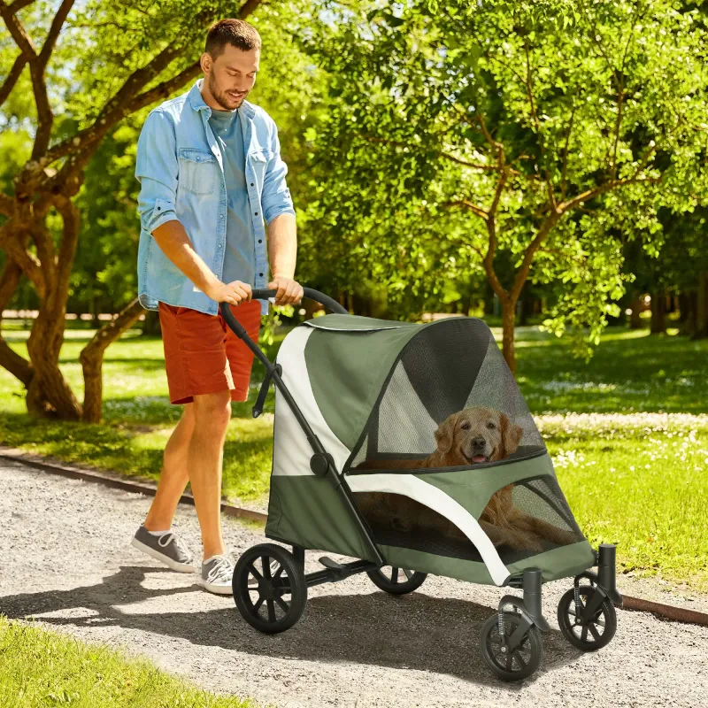 Hundebuggy, Hundewagen faltbar – für grosse Hunde, 4 Räder, Grün