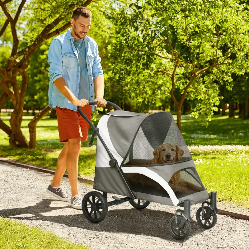 Hundebuggy für grosse Hunde, Hundewagen faltbar – für grosse Hunde, 4 Räder, Dunkelgrau