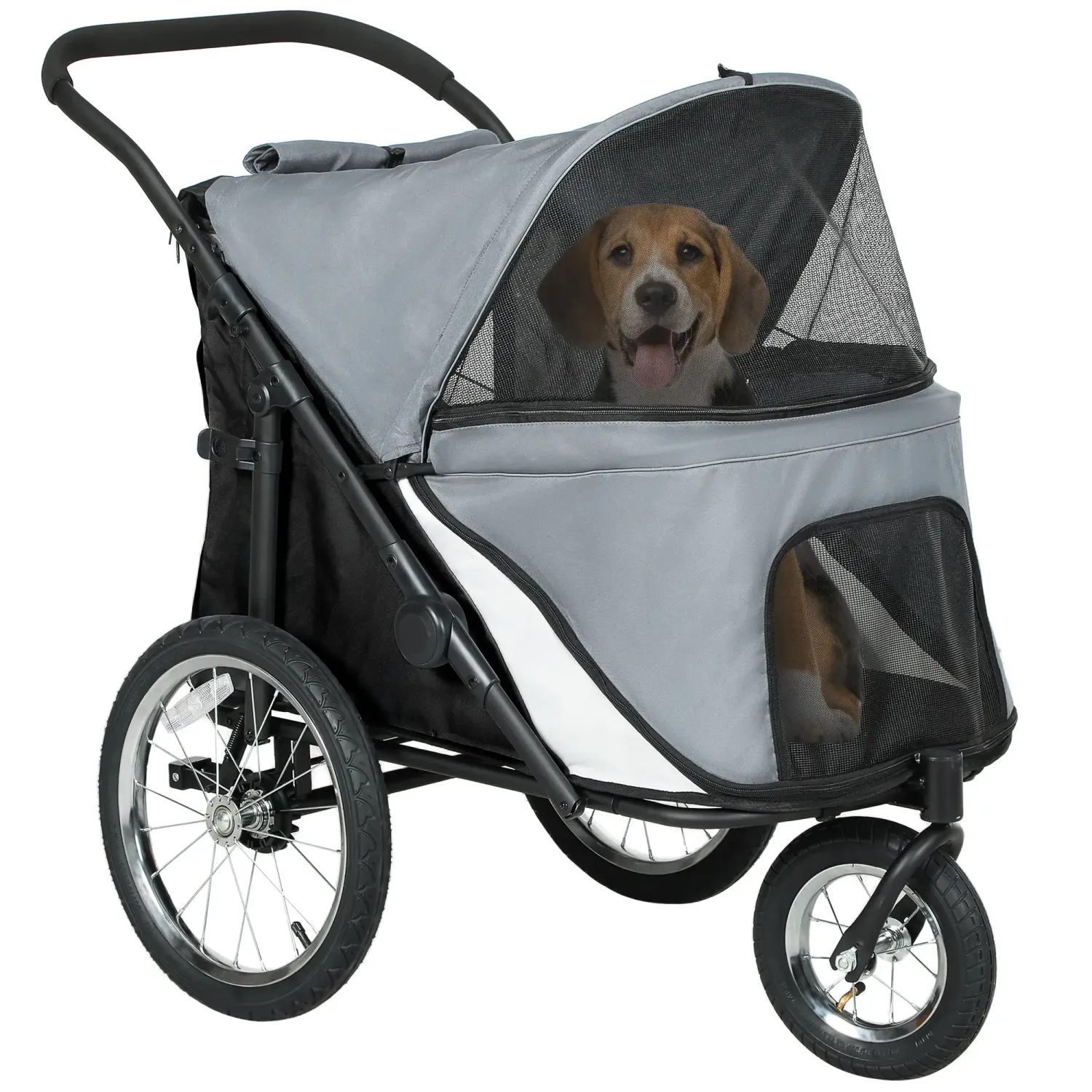 Hundewagen Hundebuggy bis 20 kg, 3 Räder mit leichtem Klappsystem, Grau