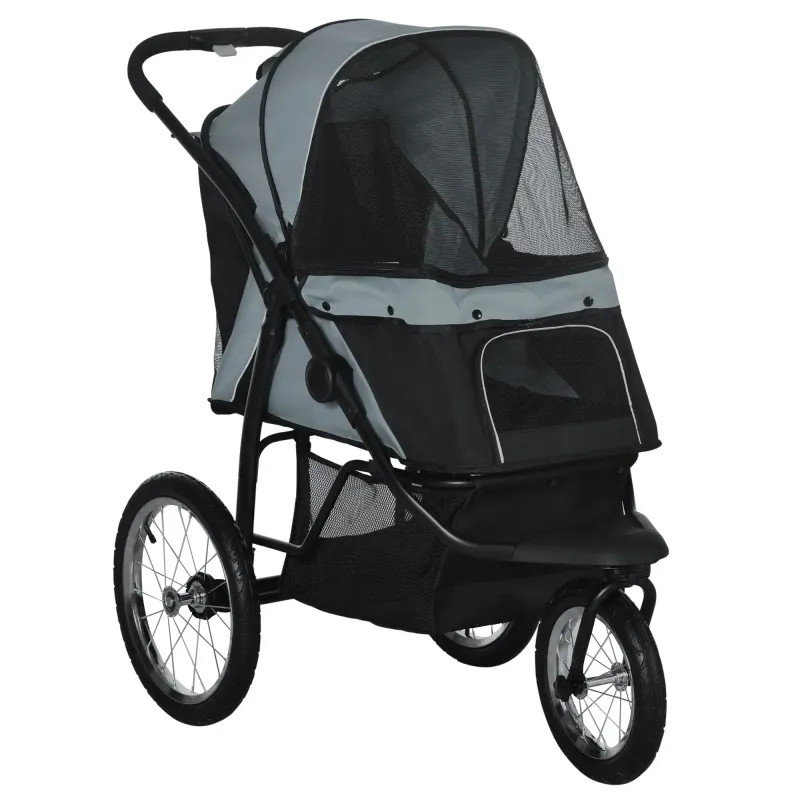 Hundewagen, Hundebuggy, Jogger bis 20 kg, klappbar, Sonnenschutz, Netzfenster, Ablagekorb, grau, 111 x 58 x 107 cm