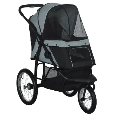 Hundewagen, Hundebuggy, Jogger bis 20 kg, klappbar, Sonnenschutz, Netzfenster, Ablagekorb, grau, 111 x 58 x 107 cm